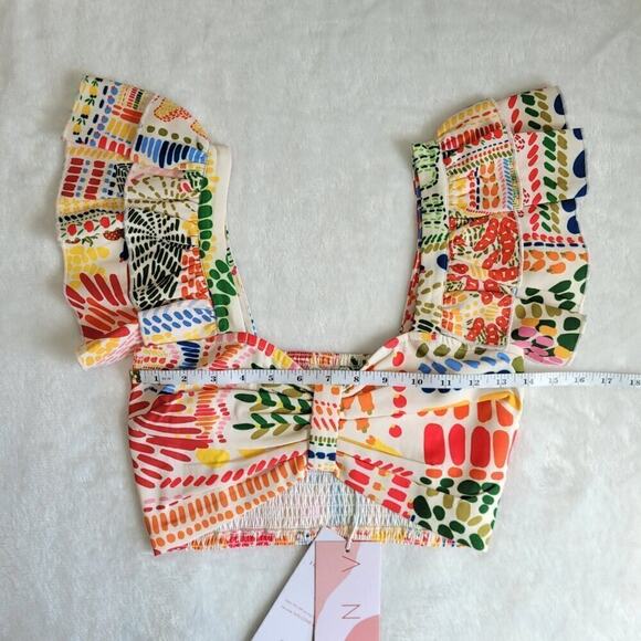 ANI Tropical 2 Piece Set Ruffle Crop Top & High Waist Wide Leg Pants Resortwear - Picture 6 of 15